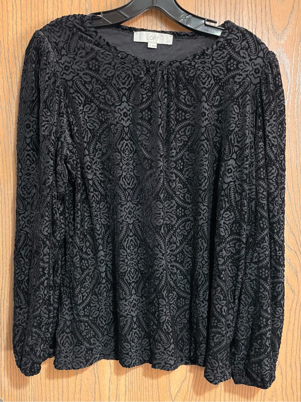LOFT Black Velvet Burnout Scoop Neck Top
